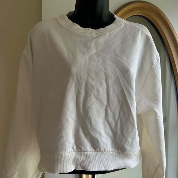 Women's Mng Crop Top Size Small Ivory Long Sleeve Crew Neck Ribbed Cuffs - Picture 3 of 7
